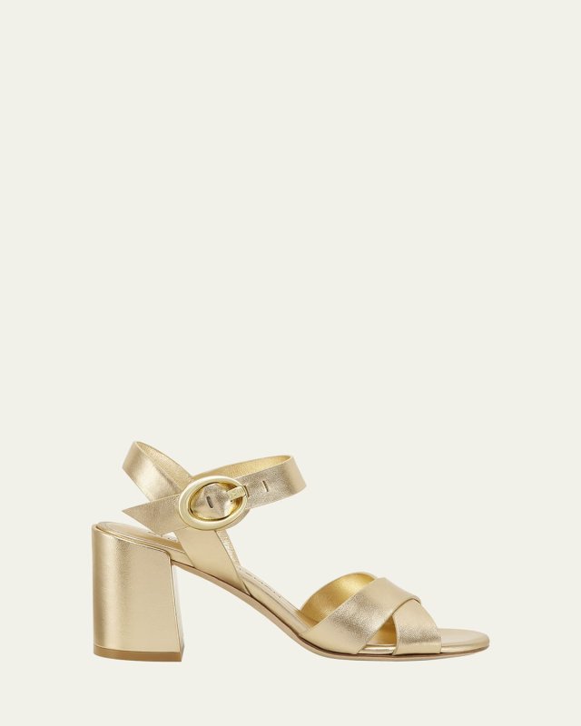 Benni Metallic Block-Heel Sandals